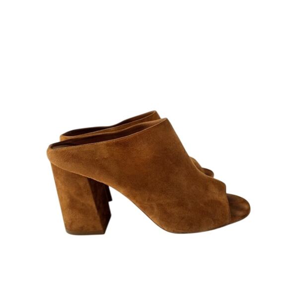 Givenchy Paris Hazelnut Suede Peep Toe Block Heel Mules Size 10 Designer Italy - Picture 1 of 11
